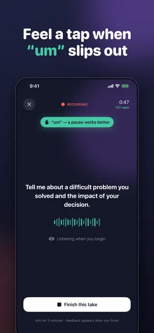 Talk Trial live coaching with filler-word feedback